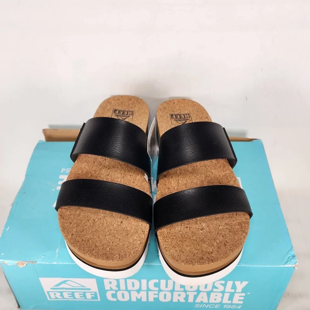 Reef Cushion Vista Hi Sandals Women Size 9 Black Platform Slide Strappy